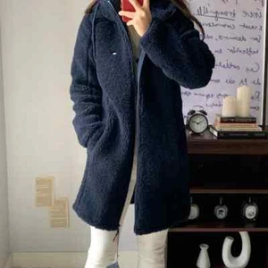 NUEVO CON ETIQUETAS $199 MUJER TOMMY HILFIGER DEPORTE LARGO SHERPA CREMALLERA CHAQUETA ABRIGO AZUL MARINO S - Imagen 1 de 15