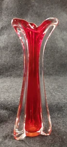 12" MURANO swung Glass Vase RUBY RED/ Clear 3 Finger ...............(DS2D3) - Picture 1 of 12
