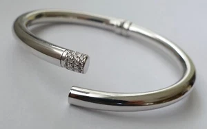Armreif schlicht zeitlos 18 Zirkonias 925 Silber Italien Vintage 90er bangle - Bild 1 von 5