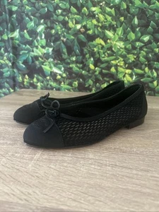 New CHANELBlack Mesh Fabric Cap Toe CC Ballet Flats Size 37.5 - Picture 1 of 11