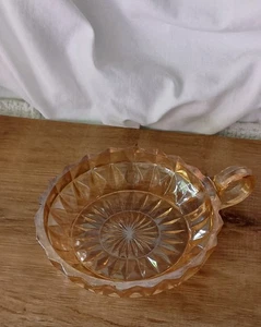 Vintage Marigold Orange Irredesent Carnival Glass Curved Dish With Handle - Picture 1 of 4