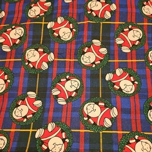 Santa Fabric Christmas Wreath Blue, Green Red Plaid Cotton Fabric 3 Yards New - Picture 1 of 3