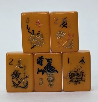 5 Vintage Bakelite Catalin MahJong Mah Jongg  Flower tiles - Image 1 of 4