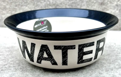 Petrageous Plato de Agua Hecho a Mano de Gres Gato Perro Mascota Negro en Marfil Nuevo Foto 1 de 4