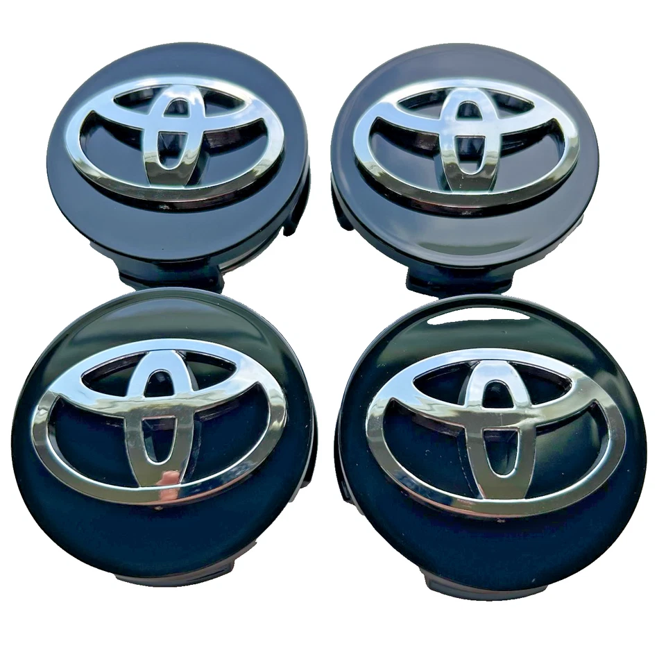 Tapacubos centrales de rueda con logotipo cromado negro para Toyota Camry Sienna Highlander Foto 1 de 4