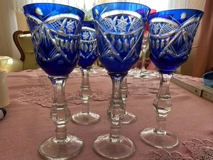 5 Stck Bleikristallgläser Likörgläser, Mini Römer in blau, wunderschöner Schliff - Bild 1 von 7