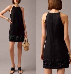 J.CREW Collection Mini Dress Women Black Beaded 100% Linen Lined Sz Small - Picture 1 of 11