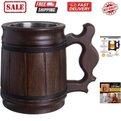 MFC Beer Mug 10 OZ - Coffee Mug - Beer stein - Wooden beer mug - Stainless St... - Image 1 of 4