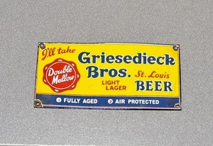VINTAGE 12” GRIESEDIECK BROS BEER PORCELAIN SIGN GAS OIL CAR TRUCK MOTORCYCLE - Picture 1 of 2