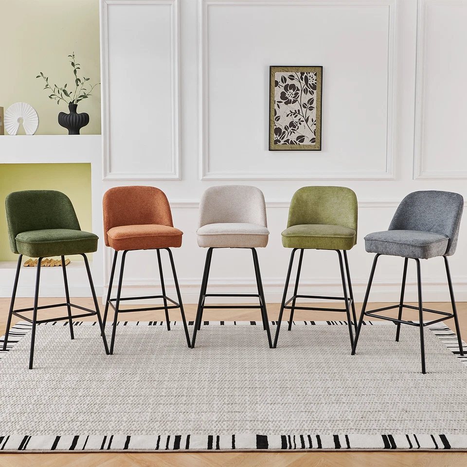 2X Breakfast Bar Stools Thickened Pad Linen Dining Chairs for Counter Kitchen - Image 1 of 1