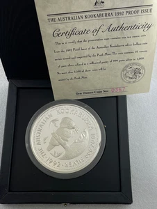 1992 Australian 10oz Proof Kookaburra 99.9% Silver Coin with Certificate! #0367 - Picture 1 of 4