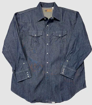 Vintage Big Mac Shirt Mens Size 2XL Blue Denim Brushpopper Western Pearl Snap - Image 1 of 4