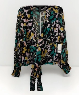 Blusa nova com etiquetas Bar III manga longa cintura amarrada tamanho 3XL preta floral MSRP $59.50 - Imagem 1 de 4