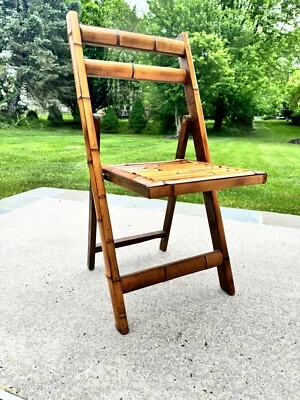 Silla plegable vintage de mediados de siglo de bambú y ratán Boho Tropical 35x18" Foto 1 de 4