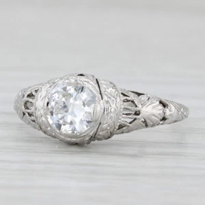 Art Déco 0.51ct Diamante Rotondo Fidanzamento Solitario Anello Platino Misura 6 - Foto 1 di 9