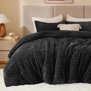 Fleece Twin Comforter Set -Super Soft & Warm Fluffy Black Bedding, Luxury Fuzzy - Picture 1 of 12