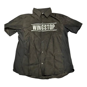Wing Stop Men Button Up Shirt Small Black Logo Graphic Short Sleeve Collar - Picture 1 of 6