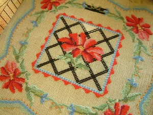 Beautiful Preworked Needlepoint Canvas Floral Country Theme Hand Crafted - Picture 1 of 4