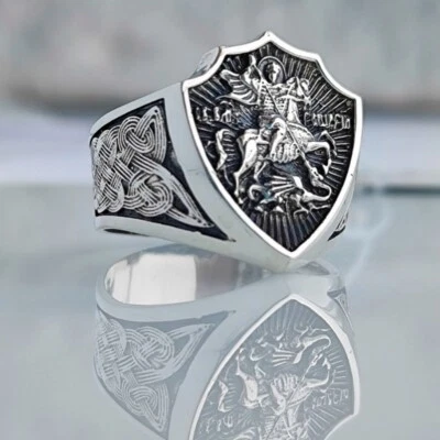 Saint George the Victorious Mens Ring Silver 925 - Image 1 of 3