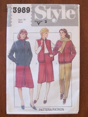 STYLE PATTERN - 3989 LADIES LINED JACKET VEST A-LINE SKIRT PANTS SCARF 16 UNCUT  - Image 1 of 2