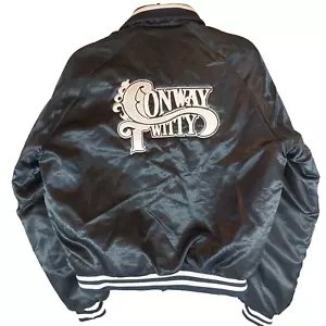 Vintage Chalk Line Navy Blue Conway Twitty Satin Bomber Jacket 80s Size Medium - Bild 1 von 15