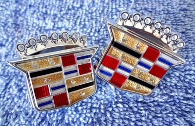 NEW NOS Pair of OEM 1980-1996 Cadillac Models CHROME Crest Roof Ornament Emblems - Image 1 of 4