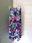 M&S Collection Sleeveless Sun Dress Beach Cover Floral Pockets Size 8 Blue Multi