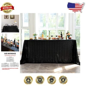 Multi-Purpose Black Sequin Tablecloth 90" x 132" - Heat & Wrinkle Resistant - Picture 1 of 10