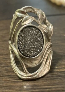 925 Sterling Silver Signed , Open Floral Vine Druzy  Ring Sz 7, 7.9 g - Picture 1 of 15