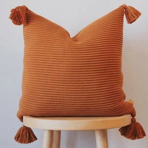 100% Soft Cotton Raised Stripes Textured Rib Knit Throw Pillow Cover with Tas... - Picture 1 of 5
