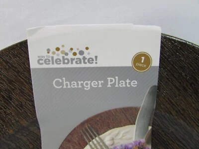 Set of 3 Way To Celebrate Brown Wood Grain 12" Round Charger Plates -NEW - Image 1 of 4