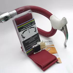Velobitz Vintage Red Leather Handlebar Cover Kit, hilo de cera y agujas - Imagen 1 de 6