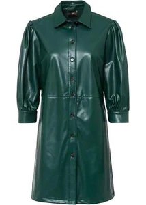 Lederimitat-Kleid mit Kragen und Knopfleiste Gr. 34 Waldgrün Freizeitkleid Neu - Bild 1 von 1
