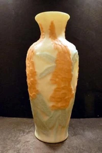 Phoenix Consolidated Foxglove,Salmon and Green on Satin Custard Lamp Base,10 1/2 - Picture 1 of 6