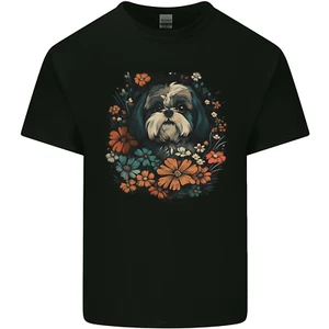 T-shirt maglietta uomo cotone A Shih Tzu cane con fiori - Foto 1 di 3