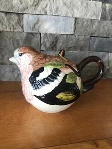 Tetera de pájaro pinzón pintada a mano de cerámica meridiana de colección - Imagen 1 de 9