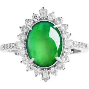 S925 Silber natürlicher Jadeit eisgrüne Jade Ring Luxus Schmuck Geschenk zertifiziert - Bild 1 von 13