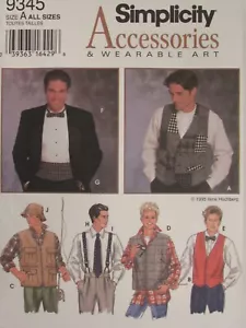 OOP SIMPLICITY 9345 Men's/Teen Boys Vests & OS Accessories PATTERN All Szs UC - Picture 1 of 3