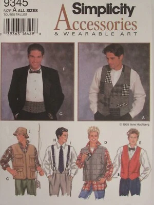 OOP SIMPLICITY 9345 Men's/Teen Boys Vests & OS Accessories PATTERN All Szs UC - Image 1 of 3