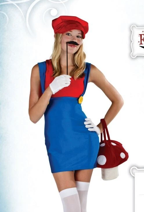 Women's Sexy Red Plumber Mario Brothers Mini Dress Costume SIZE S (NEW) - Photo 1/1