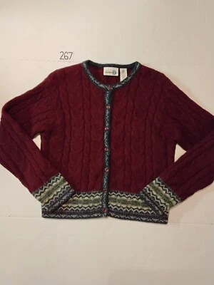 Paul Harris Design Cardigan Women's Medium 100% Wool Button Up Sweater Cable... Foto 1 de 4