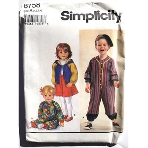 Toddler's Sewing Pattern Jumpsuit Romper Jacket Skirt Sz 1-4 Simplicity 8758 G - Picture 1 of 6