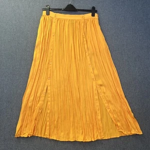 John Lewis partners button front maxi skirt size 12 yellow crinkle pleat pockets - Picture 1 of 22
