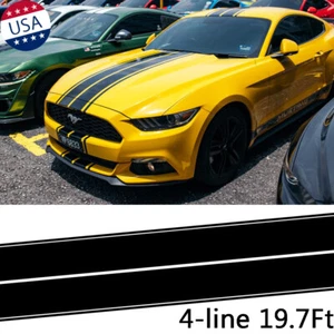 4-Line 19FT Black Racing Stripe Sticker For Ford Mustang  Hood Roof Trunk Decal - Bild 1 von 10