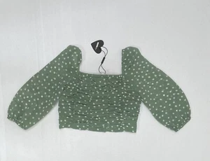 Fashion Nova Girls Green Polka Dot 3/4 Sleeve Cropped Blouse s 4T - Picture 1 of 5