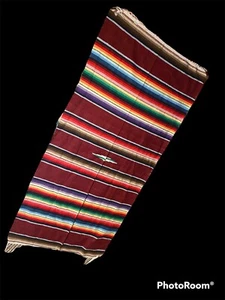 Vintage Handmade Southwestern Mexican Aztec Bright Fringe Wool Wall Rug 36x72 - Picture 1 of 2