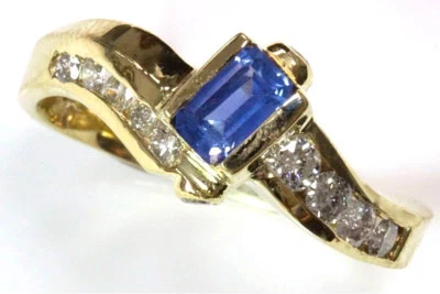 1.1 ctw Natural Blue Emerald Sapphire & Diamond 14k Yellow Gold Engagement Ring - Image 1 of 2