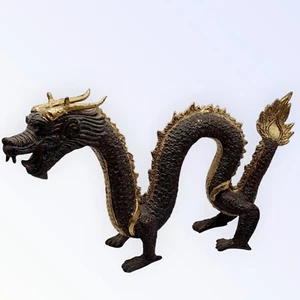 Vintage Dragon Chinese Feng Shui Bronze & Gold Lucky Wealth Zodiac Statue 28 Cm - Bild 1 von 7