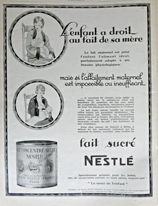 PUBLICITÉ DE PRESSE 1927 LAIT SUCRÉ NESTLÉ l'enfant a droit au lait de sa mère - Picture 1 of 1