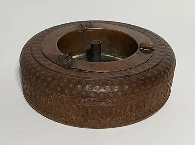 CENICERO Y SOPORTE PARA POSTE DE BANDERA CURTIS SHIPBUILDERS PUBLICIDAD MADERA TALLADA Y COBRE Foto 1 de 4